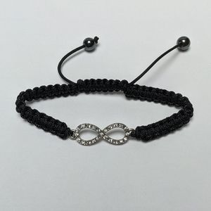 Jeweled Infinity Sign Braided Black Bracelet